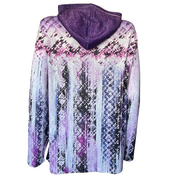 CJ Banks Purple Patterned Hoodie Long Sleeve w/ Metallic Detail Womens Size 1X - Picture 2 of 5